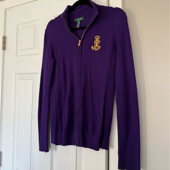 Ralph Lauren Full Zip Logo Patch Purple Sweater Preppy Academia - Picture 4 of 7